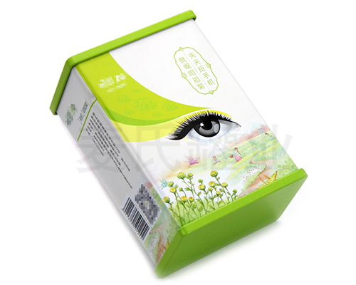 明目菊花茶鐵盒子包裝,花草茶馬口鐵盒,獨特浮雕激凸工藝,用精湛的工藝彰顯麥?zhǔn)瞎迾I(yè)12年定制包裝的傳承歷史,材質(zhì)有0.23mm鍍錫馬口鐵,真材實料,相比紙質(zhì)、三片罐，新穎包裝更高檔次