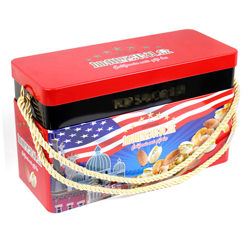 堅果馬口鐵盒；長方形手提年貨鐵盒定制